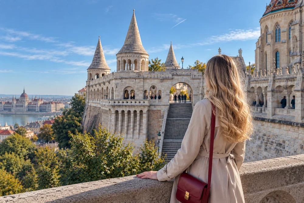 A woman overlooking Budapest from Fisherman’s Bastion